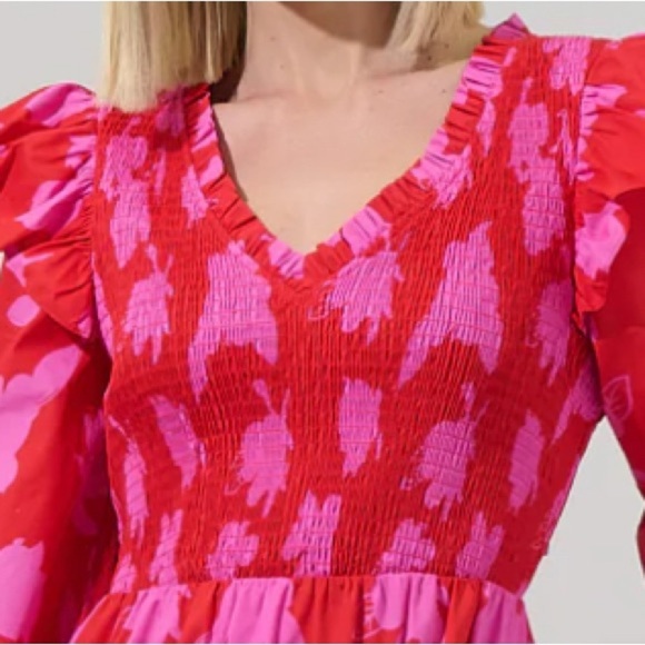 Sugarlips Women’s Smocked Maxi Poplin Dress Raspberry Bliss Brighton Size XL - Picture 4 of 13